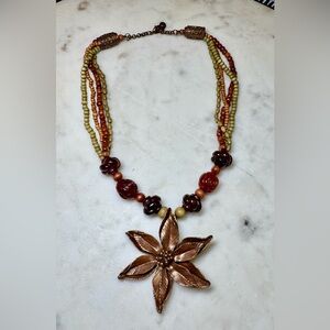 Necklace - Cookie Lee beaded - Fall colors- Bronze Fall Flower - 18 in